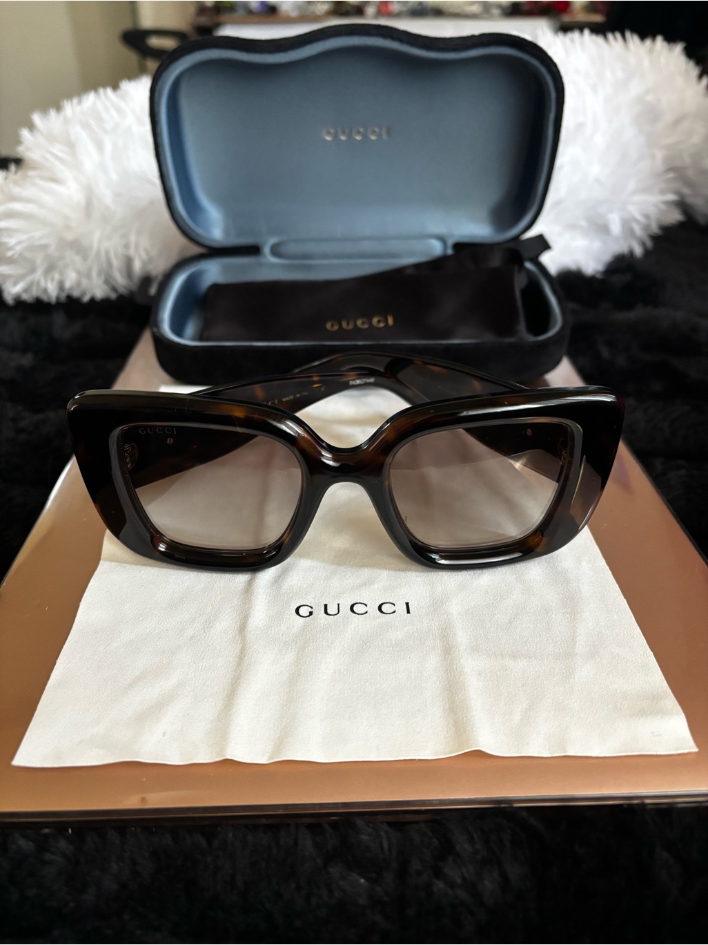 Gucci Butterfly Frame Havana Square Sunglasses Gg1975s